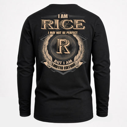 RICE PH55-T25-Personalized Name Quote Apparel “I Am NAME May Not Be Perfect But I Am Limited Edition”