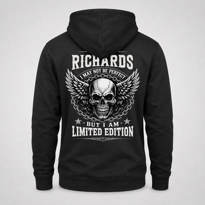 RICHARDS P01-K24-229 – Personalized Skull Graphic Apparel “I Am NAME I May Not Be Perfect But I Am Limited Edition”