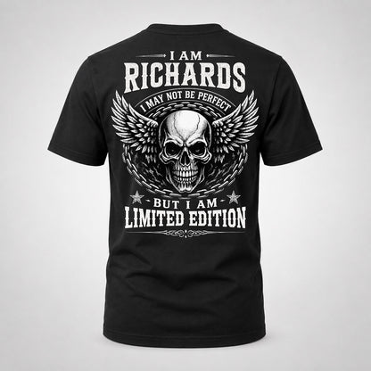 RICHARDS P01-K24-229 – Personalized Skull Graphic Apparel “I Am NAME I May Not Be Perfect But I Am Limited Edition”