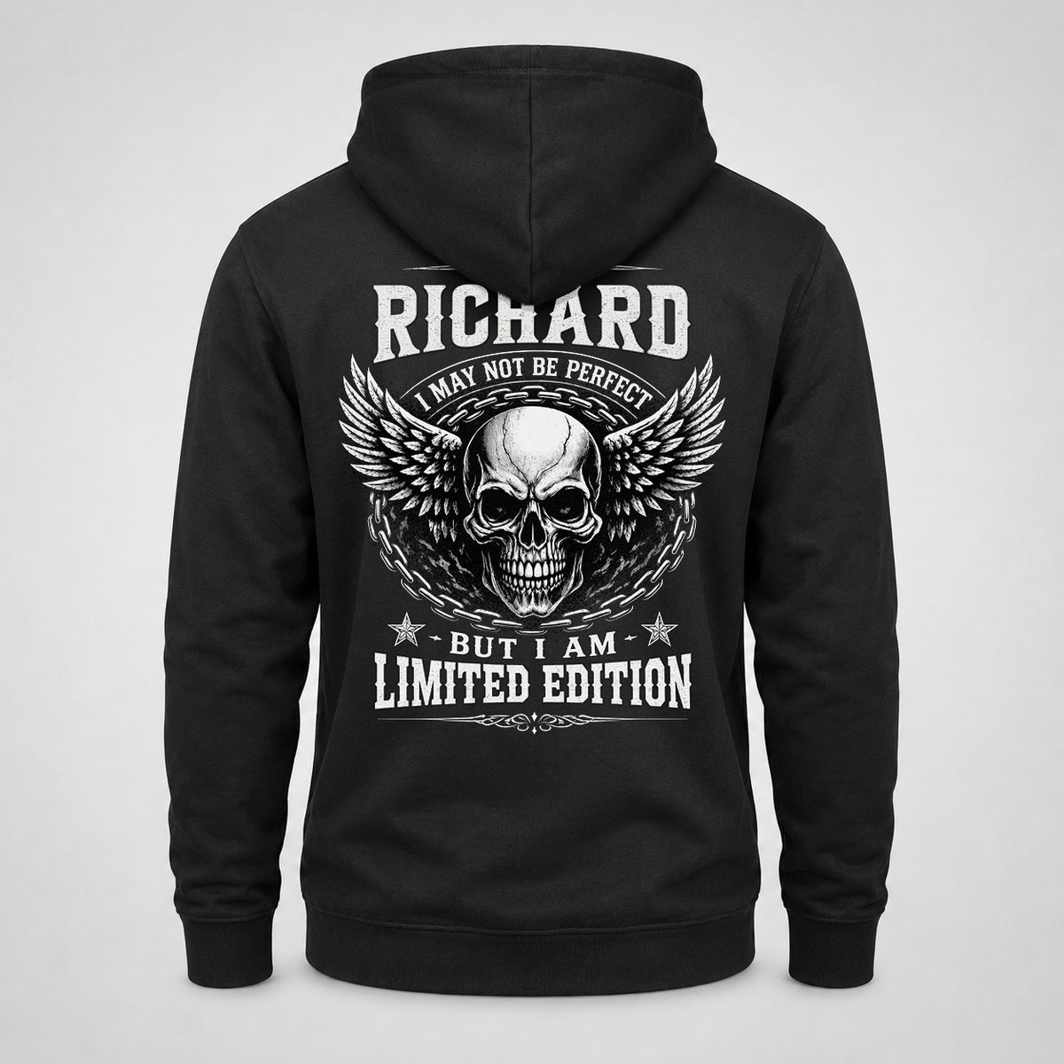 RICHARD P01-K24-229 – Personalized Skull Graphic Apparel “I Am NAME I May Not Be Perfect But I Am Limited Edition”