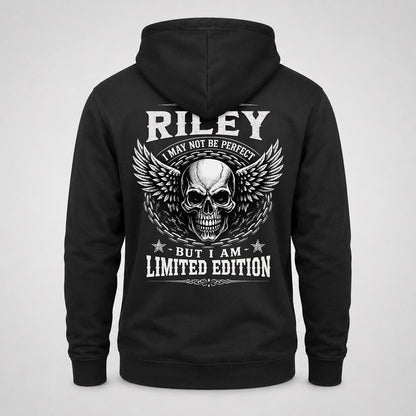 RILEY P01-K24-229 – Personalized Skull Graphic Apparel “I Am NAME I May Not Be Perfect But I Am Limited Edition”