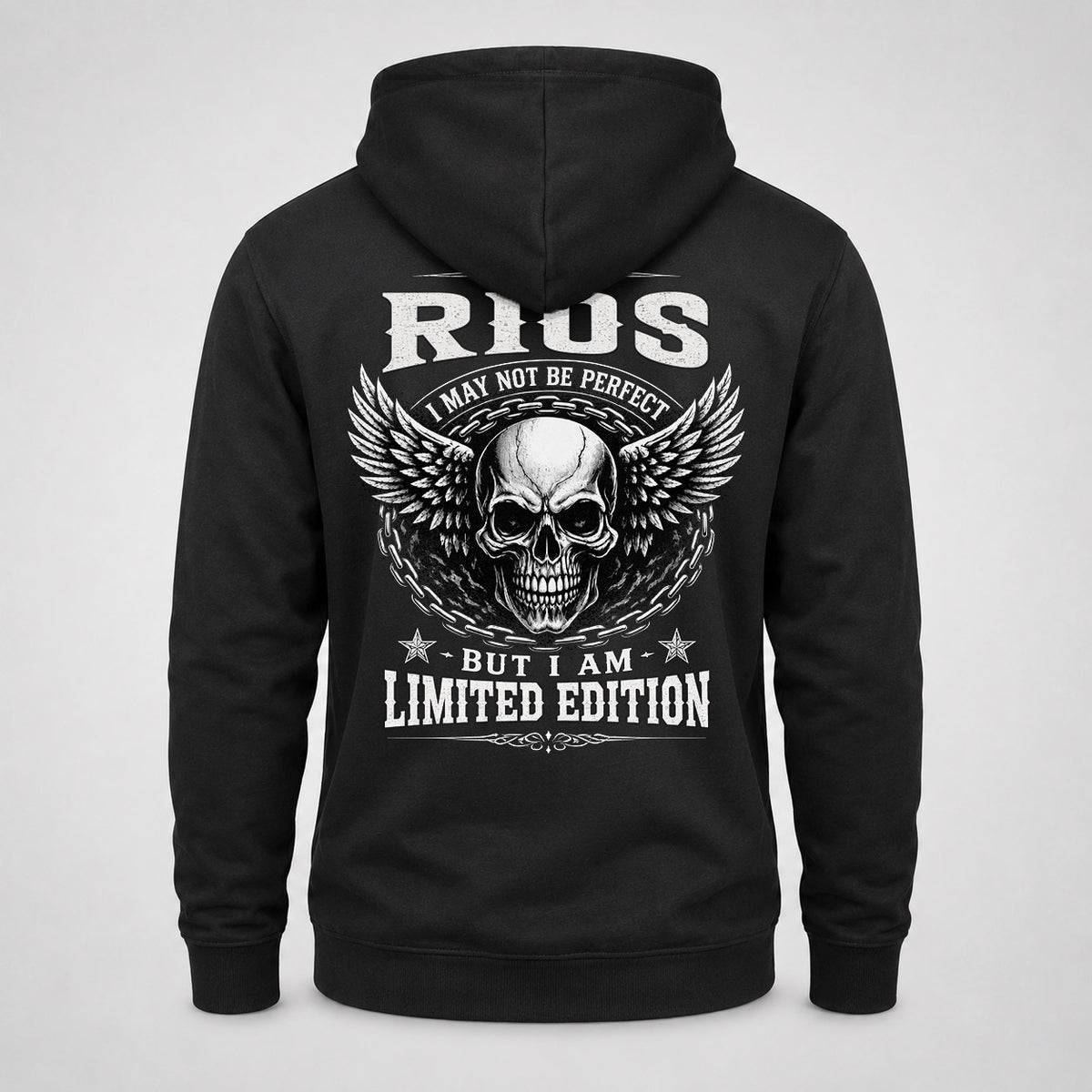 RIOS P01-K24-229 – Personalized Skull Graphic Apparel “I Am NAME I May Not Be Perfect But I Am Limited Edition”