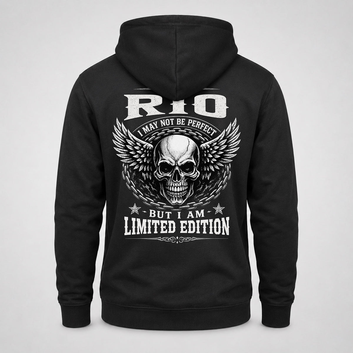RIO P01-K24-229 – Personalized Skull Graphic Apparel “I Am NAME I May Not Be Perfect But I Am Limited Edition”