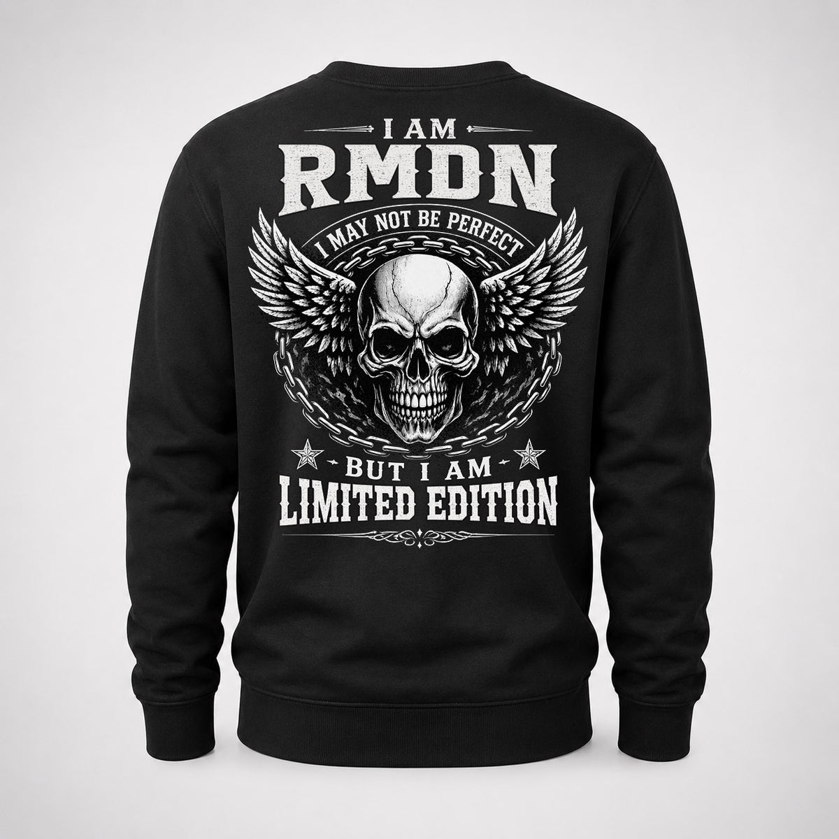 RMDN P01-K24-229 – Personalized Skull Graphic Apparel “I Am NAME I May Not Be Perfect But I Am Limited Edition”