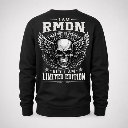 RMDN P01-K24-229 – Personalized Skull Graphic Apparel “I Am NAME I May Not Be Perfect But I Am Limited Edition”