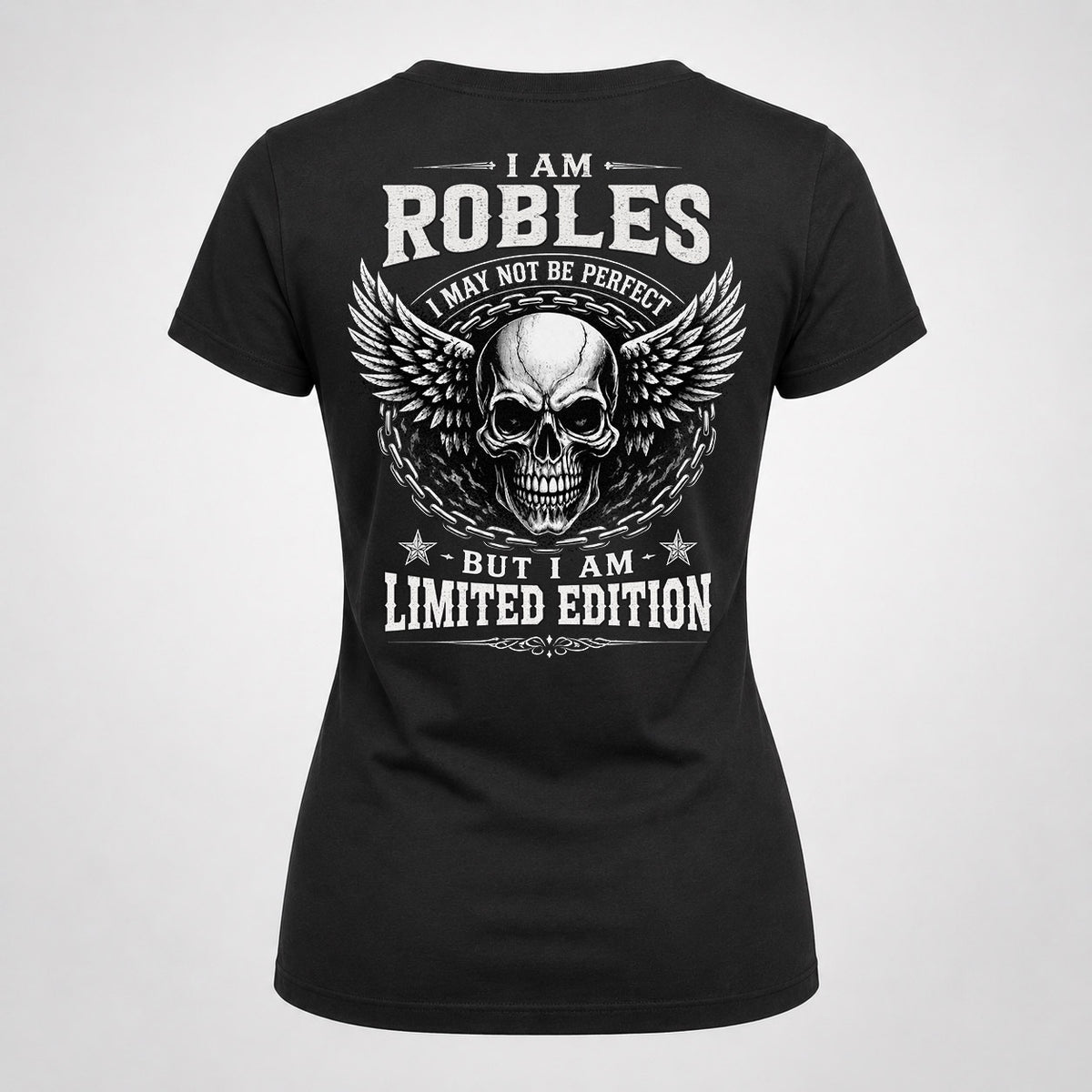 ROBLES P01-K24-229 – Personalized Skull Graphic Apparel “I Am NAME I May Not Be Perfect But I Am Limited Edition”