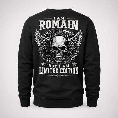 ROMAIN P01-K24-229 – Personalized Skull Graphic Apparel “I Am NAME I May Not Be Perfect But I Am Limited Edition”