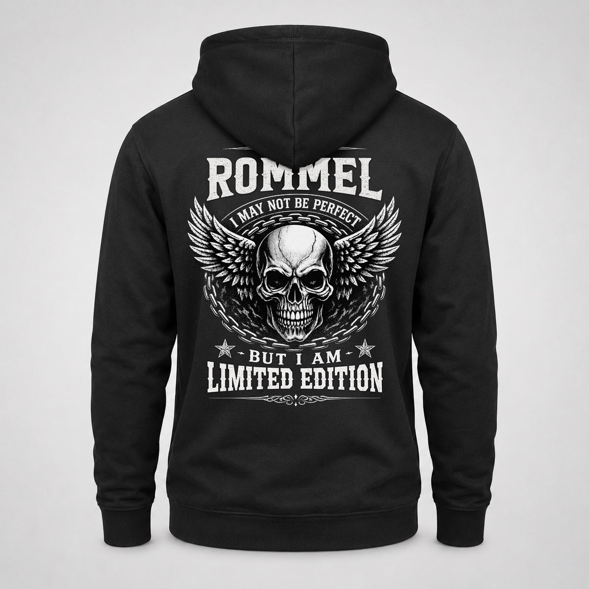 ROMMEL P01-K24-229 – Personalized Skull Graphic Apparel “I Am NAME I May Not Be Perfect But I Am Limited Edition”