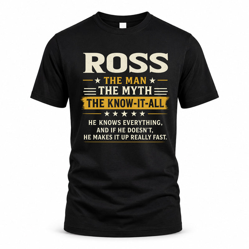 ROSS TM90-K04-125 - NAME Legendary Know-It-All Personalized Funny Shirt