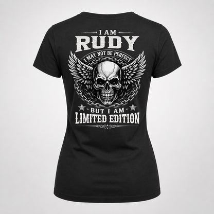 RUDY P01-K24-229 – Personalized Skull Graphic Apparel “I Am NAME I May Not Be Perfect But I Am Limited Edition”