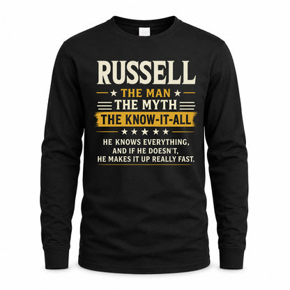 RUSSELL TM90-K04-125 - NAME Legendary Know-It-All Personalized Funny Shirt