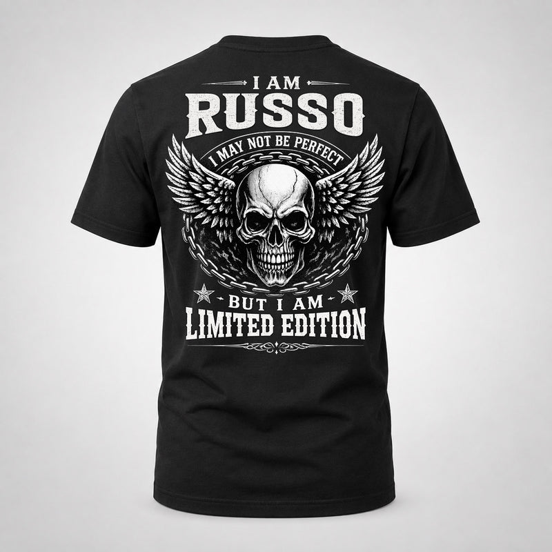 RUSSO P01-K24-229 – Personalized Skull Graphic Apparel “I Am NAME I May Not Be Perfect But I Am Limited Edition”