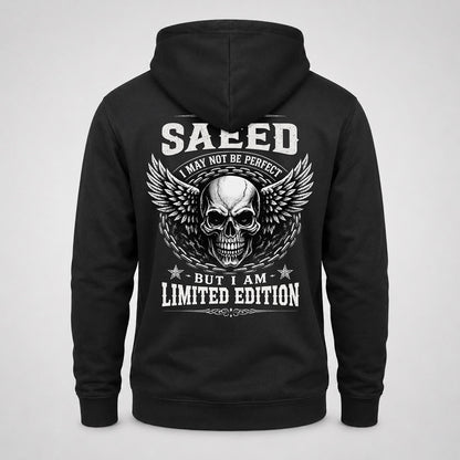 SAEED P01-K24-229 – Personalized Skull Graphic Apparel “I Am NAME I May Not Be Perfect But I Am Limited Edition”