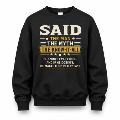 SAID TM90-K04-125 - NAME Legendary Know-It-All Personalized Funny Shirt
