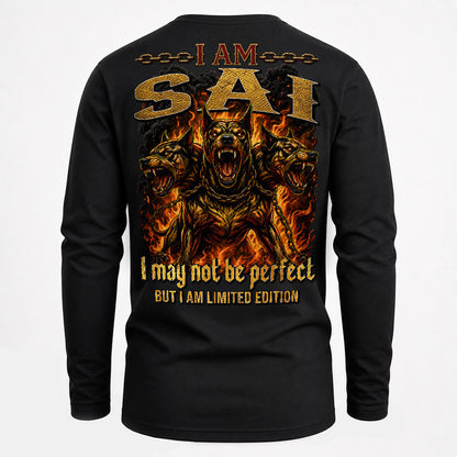 SAI MP88-F2-168–Personalized Bold Quote Apparel “I Am NAME I May Not Be Perfect But I Am Limited Edition
