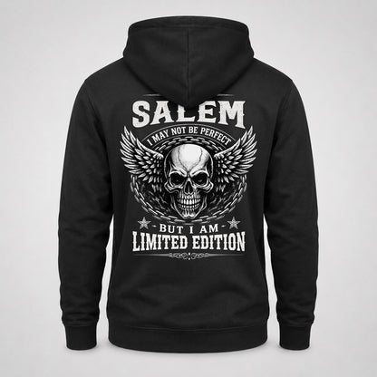 SALEM P01-K24-229 – Personalized Skull Graphic Apparel “I Am NAME I May Not Be Perfect But I Am Limited Edition”