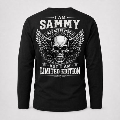 SAMMY P01-K24-229 – Personalized Skull Graphic Apparel “I Am NAME I May Not Be Perfect But I Am Limited Edition”