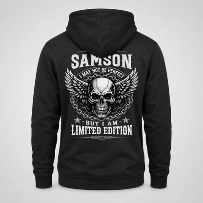 SAMSON P01-K24-229 – Personalized Skull Graphic Apparel “I Am NAME I May Not Be Perfect But I Am Limited Edition”