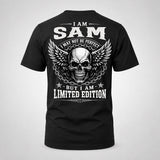 SAM P01-K24-229 – Personalized Skull Graphic Apparel “I Am NAME I May Not Be Perfect But I Am Limited Edition”