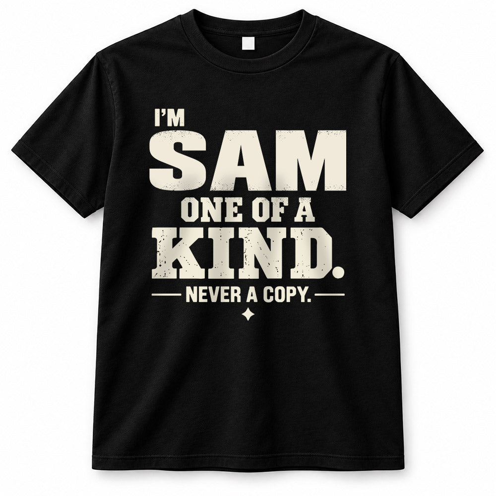 SAM P6-K4-228 Personalized Funny Quote Apparel “I’m NAME – One of a Kind, Never a Copy”