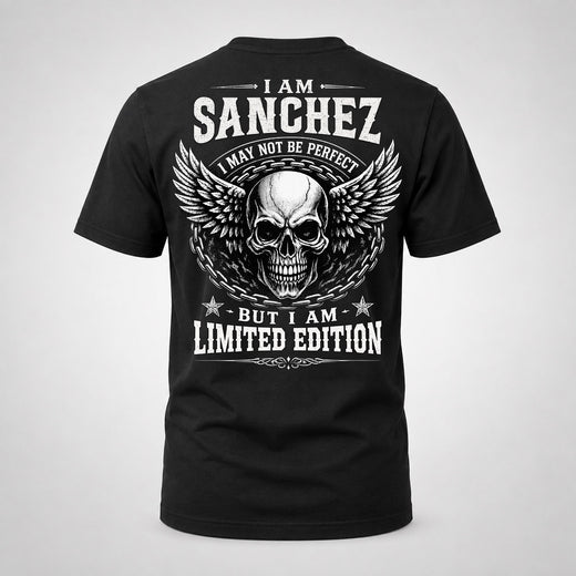 SANCHEZ P01-K24-229 – Personalized Skull Graphic Apparel “I Am NAME I May Not Be Perfect But I Am Limited Edition”