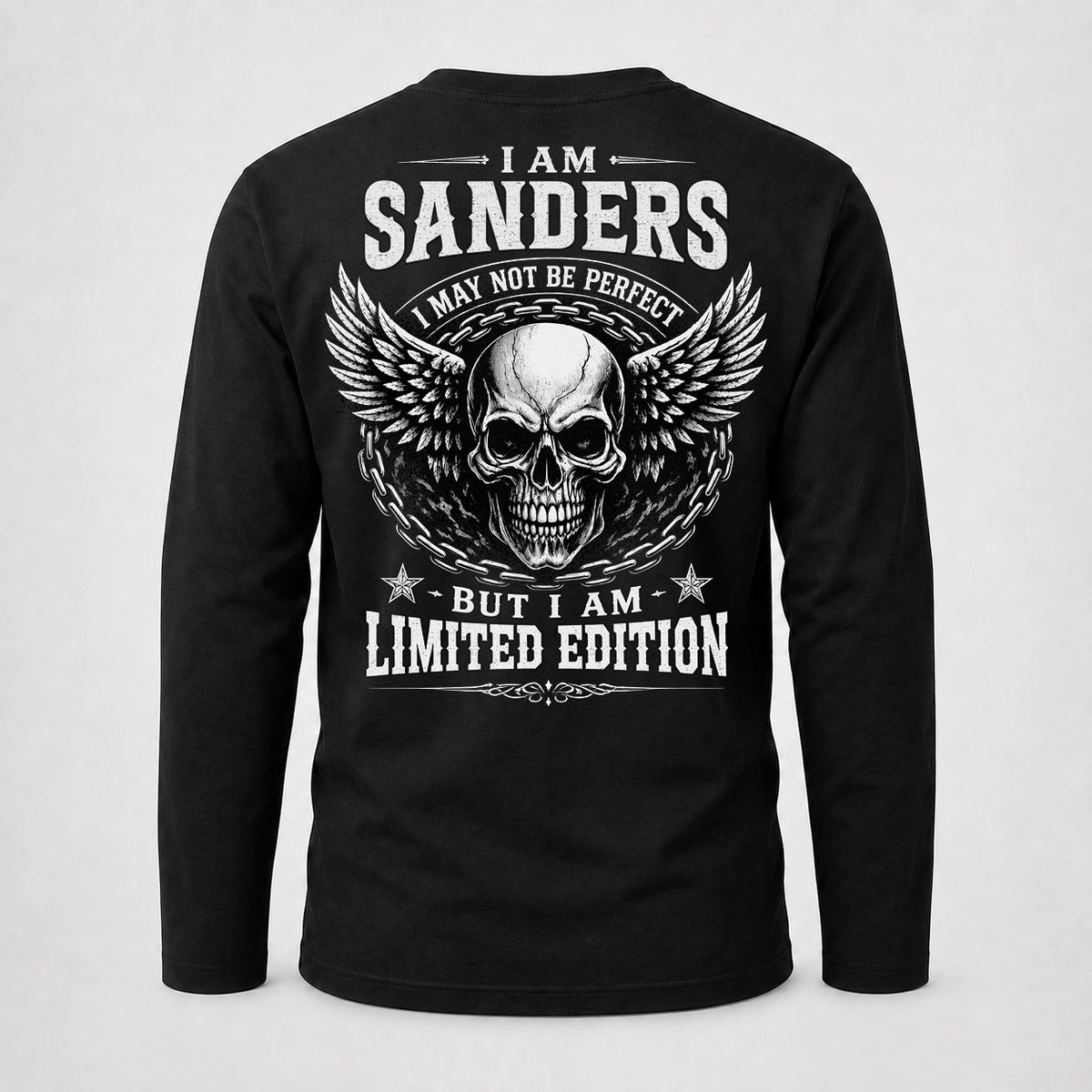 SANDERS P01-K24-229 – Personalized Skull Graphic Apparel “I Am NAME I May Not Be Perfect But I Am Limited Edition”
