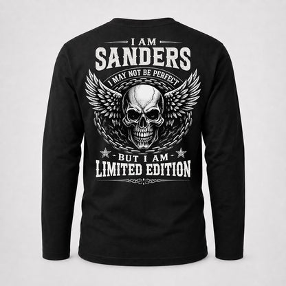 SANDERS P01-K24-229 – Personalized Skull Graphic Apparel “I Am NAME I May Not Be Perfect But I Am Limited Edition”