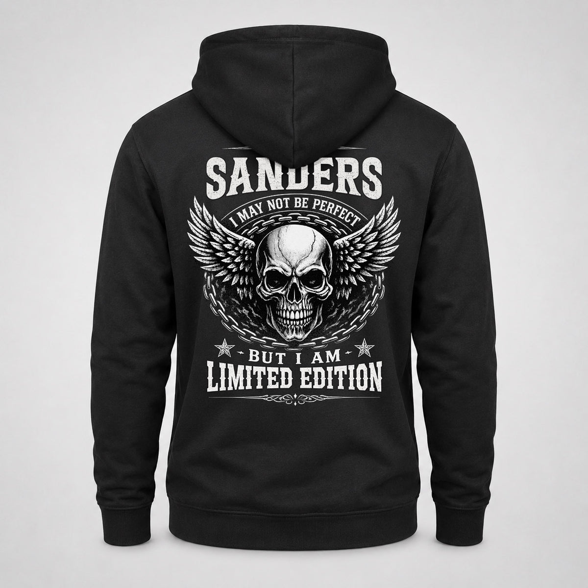 SANDERS P01-K24-229 – Personalized Skull Graphic Apparel “I Am NAME I May Not Be Perfect But I Am Limited Edition”