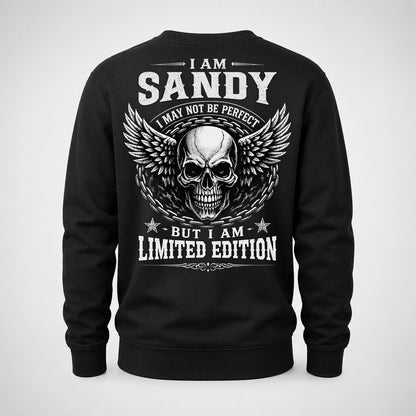 SANDY P01-K24-229 – Personalized Skull Graphic Apparel “I Am NAME I May Not Be Perfect But I Am Limited Edition”
