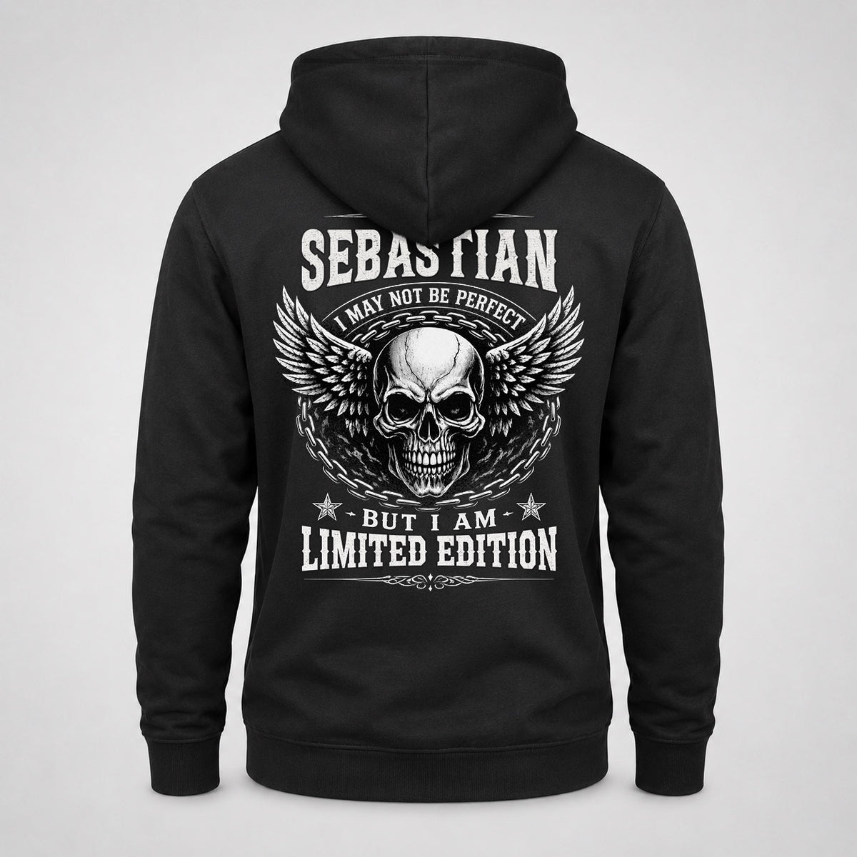 SEBASTIAN P01-K24-229 – Personalized Skull Graphic Apparel “I Am NAME I May Not Be Perfect But I Am Limited Edition”