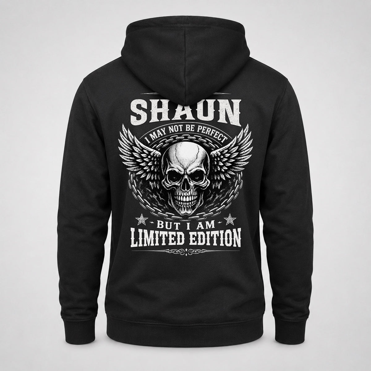 SHAUN P01-K24-229 – Personalized Skull Graphic Apparel “I Am NAME I May Not Be Perfect But I Am Limited Edition”
