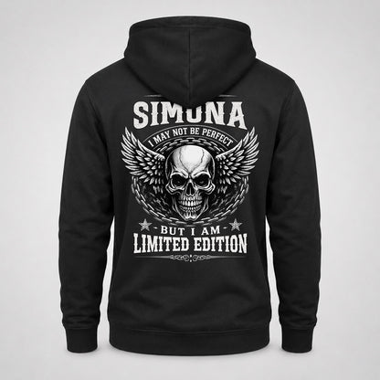 SIMONA P01-K24-229 – Personalized Skull Graphic Apparel “I Am NAME I May Not Be Perfect But I Am Limited Edition”