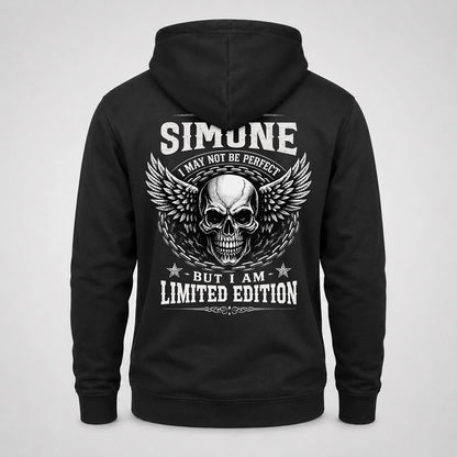 SIMONE P01-K24-229 – Personalized Skull Graphic Apparel “I Am NAME I May Not Be Perfect But I Am Limited Edition”