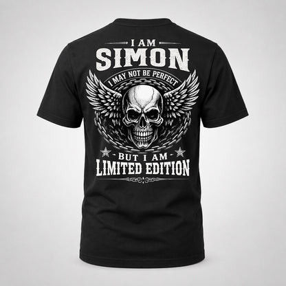 SIMON P01-K24-229 – Personalized Skull Graphic Apparel “I Am NAME I May Not Be Perfect But I Am Limited Edition”