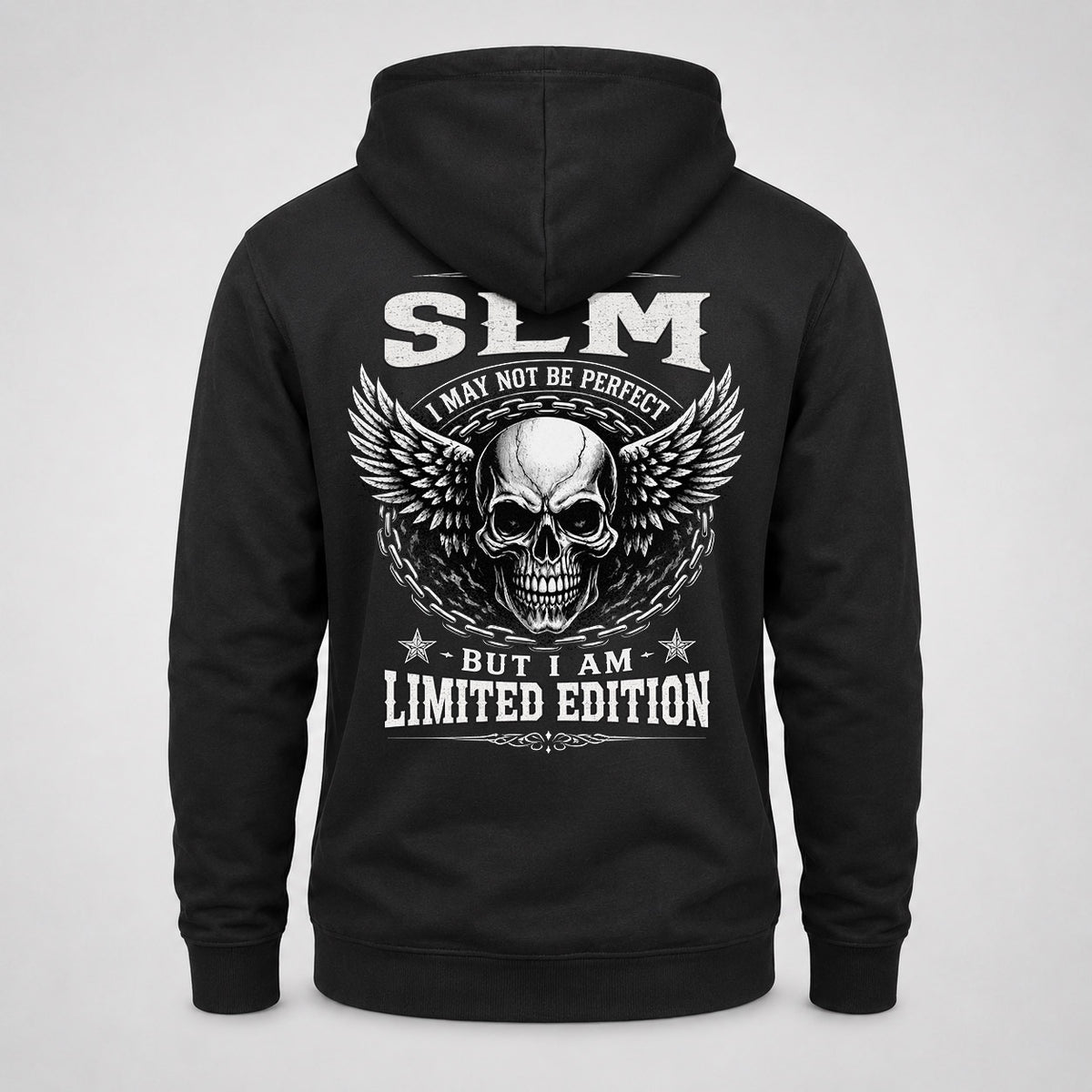 SLM P01-K24-229 – Personalized Skull Graphic Apparel “I Am NAME I May Not Be Perfect But I Am Limited Edition”