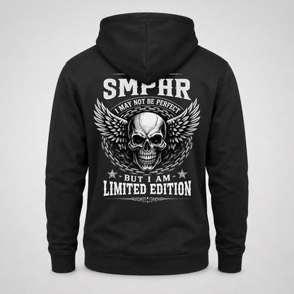 SMPHR P01-K24-229 – Personalized Skull Graphic Apparel “I Am NAME I May Not Be Perfect But I Am Limited Edition”