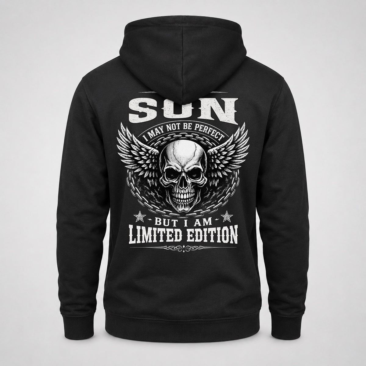 SON P01-K24-229 – Personalized Skull Graphic Apparel “I Am NAME I May Not Be Perfect But I Am Limited Edition”