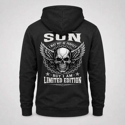 SON P01-K24-229 – Personalized Skull Graphic Apparel “I Am NAME I May Not Be Perfect But I Am Limited Edition”