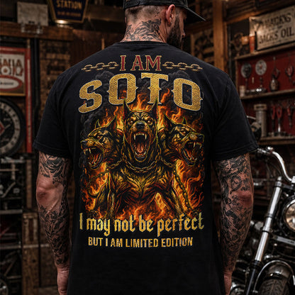 SOTO MP88-F2-168–Personalized Bold Quote Apparel “I Am NAME I May Not Be Perfect But I Am Limited Edition