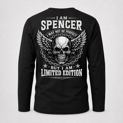 SPENCER P01-K24-229 – Personalized Skull Graphic Apparel “I Am NAME I May Not Be Perfect But I Am Limited Edition”