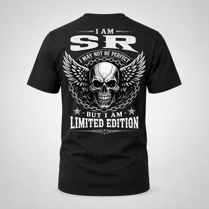 SR P01-K24-229 – Personalized Skull Graphic Apparel “I Am NAME I May Not Be Perfect But I Am Limited Edition”