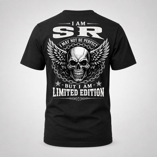SR P01-K24-229 – Personalized Skull Graphic Apparel “I Am NAME I May Not Be Perfect But I Am Limited Edition”