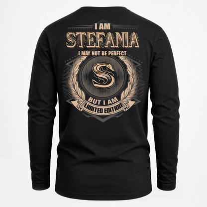 STEFANIA PH55-T25-Personalized Name Quote Apparel “I Am NAME May Not Be Perfect But I Am Limited Edition”