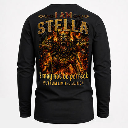 STELLA MP88-F2-168–Personalized Bold Quote Apparel “I Am NAME I May Not Be Perfect But I Am Limited Edition