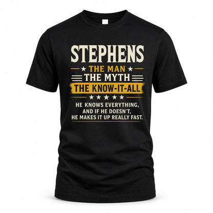 STEPHENS TM90-K04-125 - NAME Legendary Know-It-All Personalized Funny Shirt