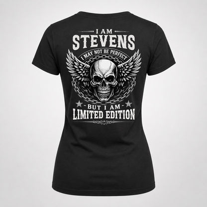 STEVENS P01-K24-229 – Personalized Skull Graphic Apparel “I Am NAME I May Not Be Perfect But I Am Limited Edition”