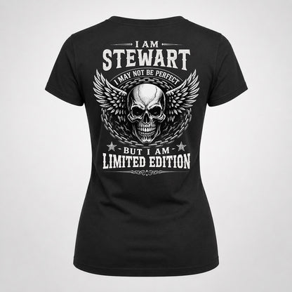 STEWART P01-K24-229 – Personalized Skull Graphic Apparel “I Am NAME I May Not Be Perfect But I Am Limited Edition”