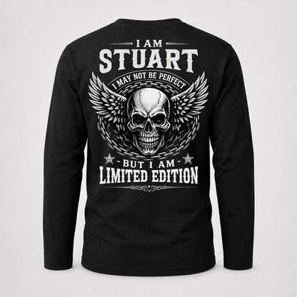 STUART P01-K24-229 – Personalized Skull Graphic Apparel “I Am NAME I May Not Be Perfect But I Am Limited Edition”