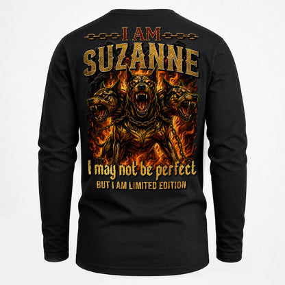 SUZANNE MP88-F2-168–Personalized Bold Quote Apparel “I Am NAME I May Not Be Perfect But I Am Limited Edition