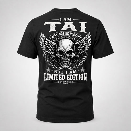 TAI P01-K24-229 – Personalized Skull Graphic Apparel “I Am NAME I May Not Be Perfect But I Am Limited Edition”